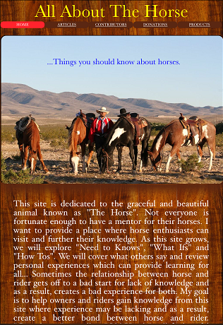 front page photo of All About Horses website